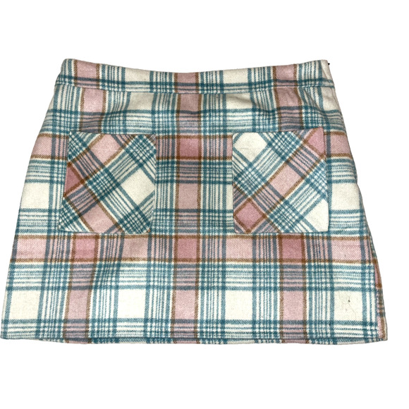 LeLis Pink Blue Cream Plaid Mini Skirt Side Zip Front Pockets Size Large NWT - Picture 3 of 9